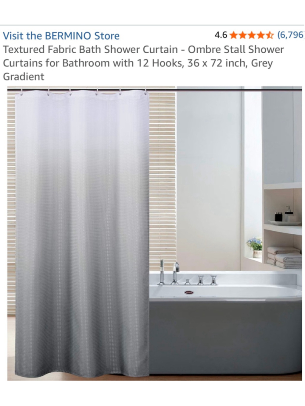 BERMINO Grey Ombre Textured Fabric Stall Shower Curtain 36x72 New